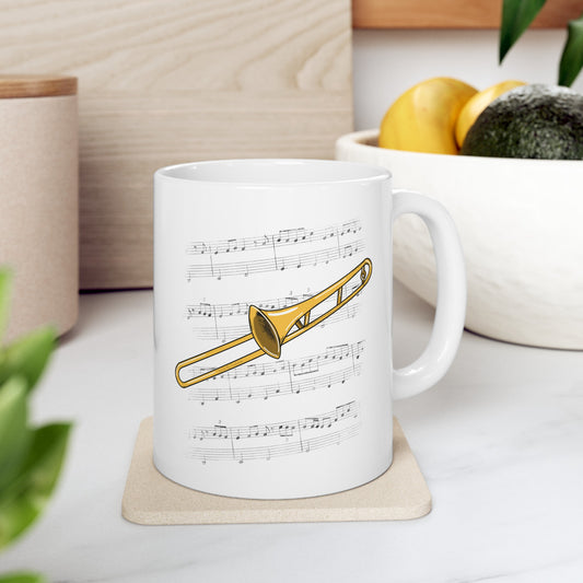 Trombone Music Notation Mug - Gift For Trombonist - Brass Musician Gift