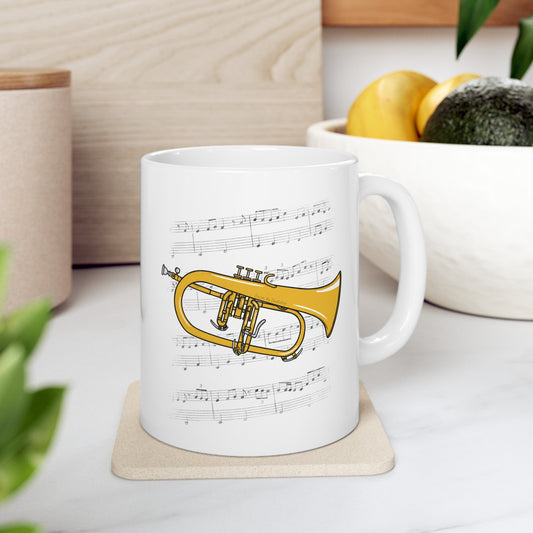 Flugelhorn Music Notation Mug - Gift For Horn Player - Brass Musician Gift