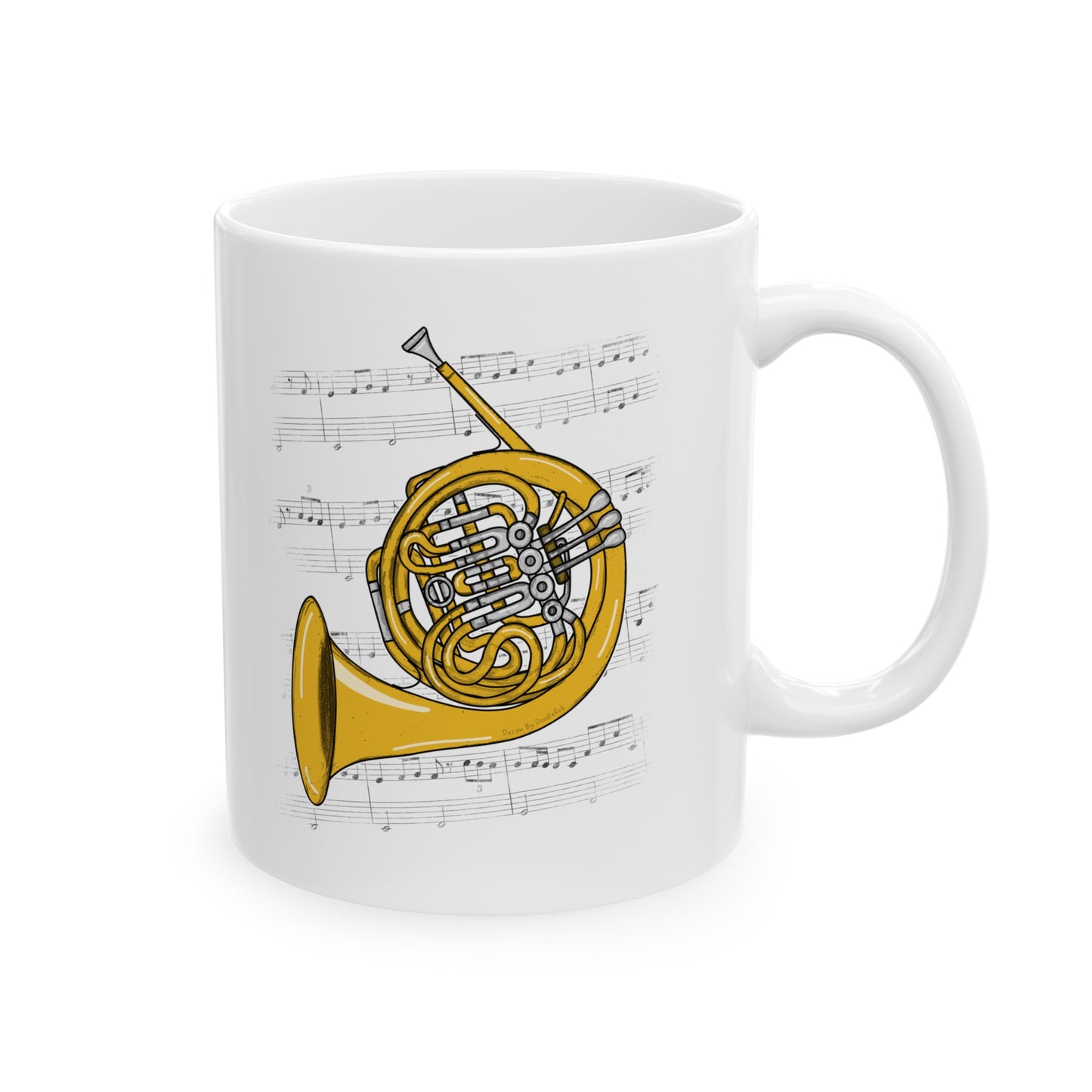 French Horn Music Notation Mug - Horn Player Mug - Brass Musician Gift