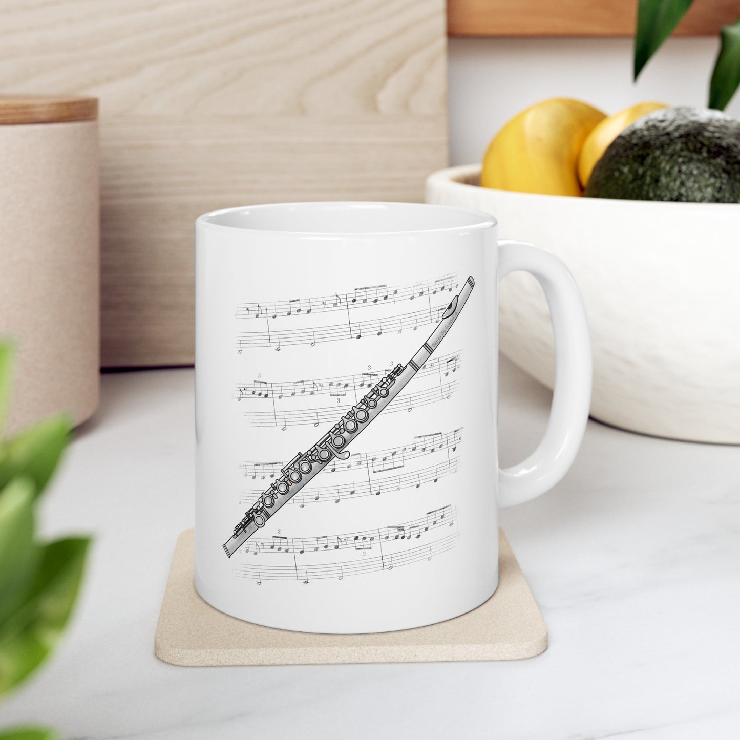 Flute Mug - Gift For Flutist - Woodwind Teacher Gift - Music Notation Mug