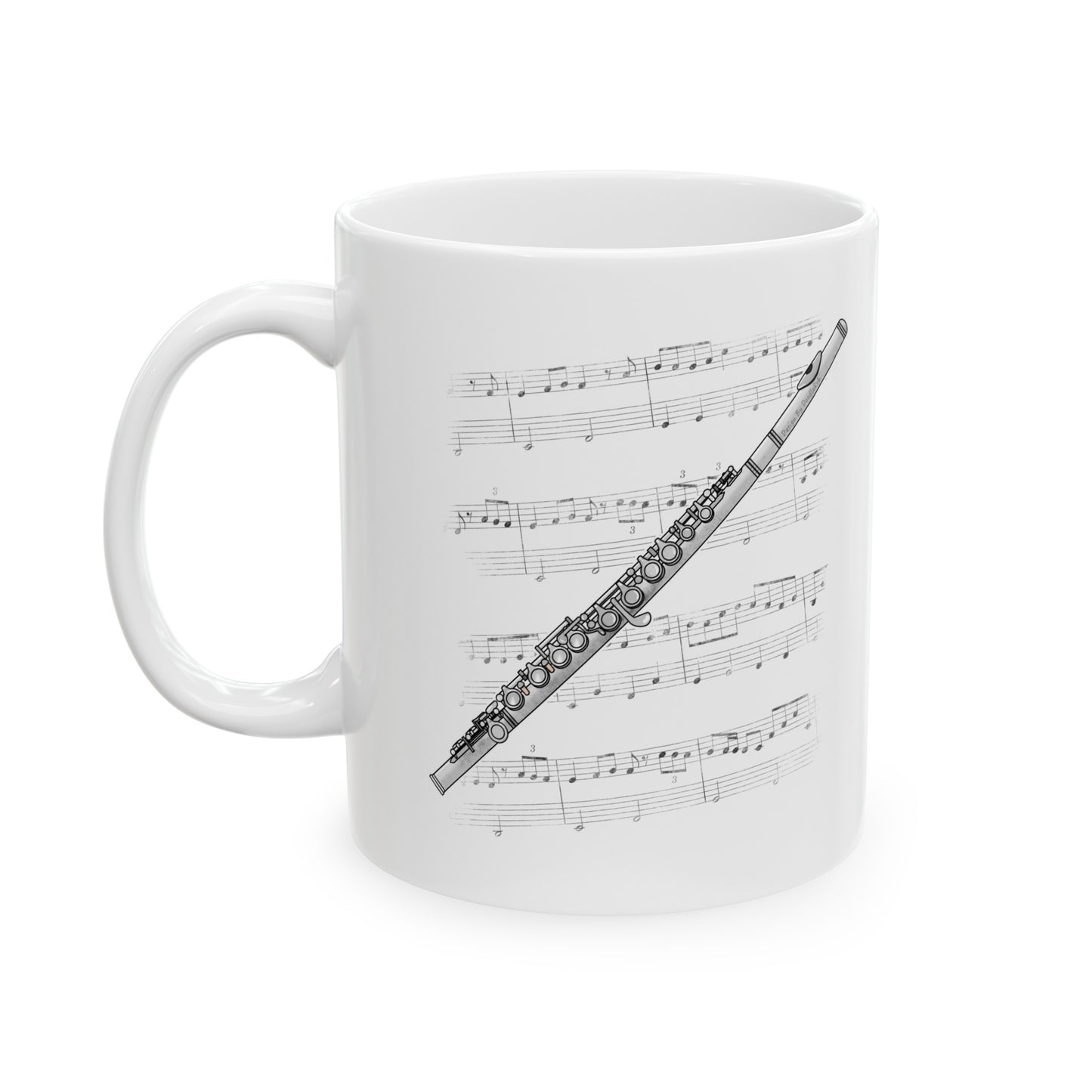 Flute Mug - Gift For Flutist - Woodwind Teacher Gift - Music Notation Mug