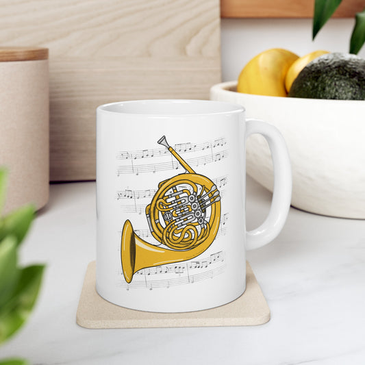 French Horn Music Notation Mug - Horn Player Mug - Brass Musician Gift