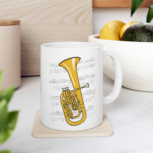 Tenor Horn Music Notation Mug - Gift For Horn Player - Brass Musician Gift