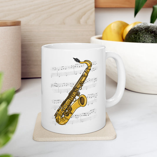 Saxophone Music Notation Mug (Color) - Saxophonist Mug - Sax Player Gift