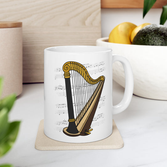 Harp Music Notation Mug - Gift For Harpist - String Musician Gift