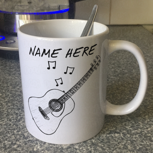 Personalised Acoustic Guitar Mug (Outline) - Acoustic Guitarist Custom Mug - Guitar Teacher Gift