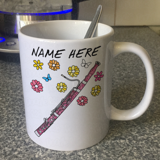 Floral Bassoon Personalised Mug - Custom Bassoon Mug - Musician Gift For Her