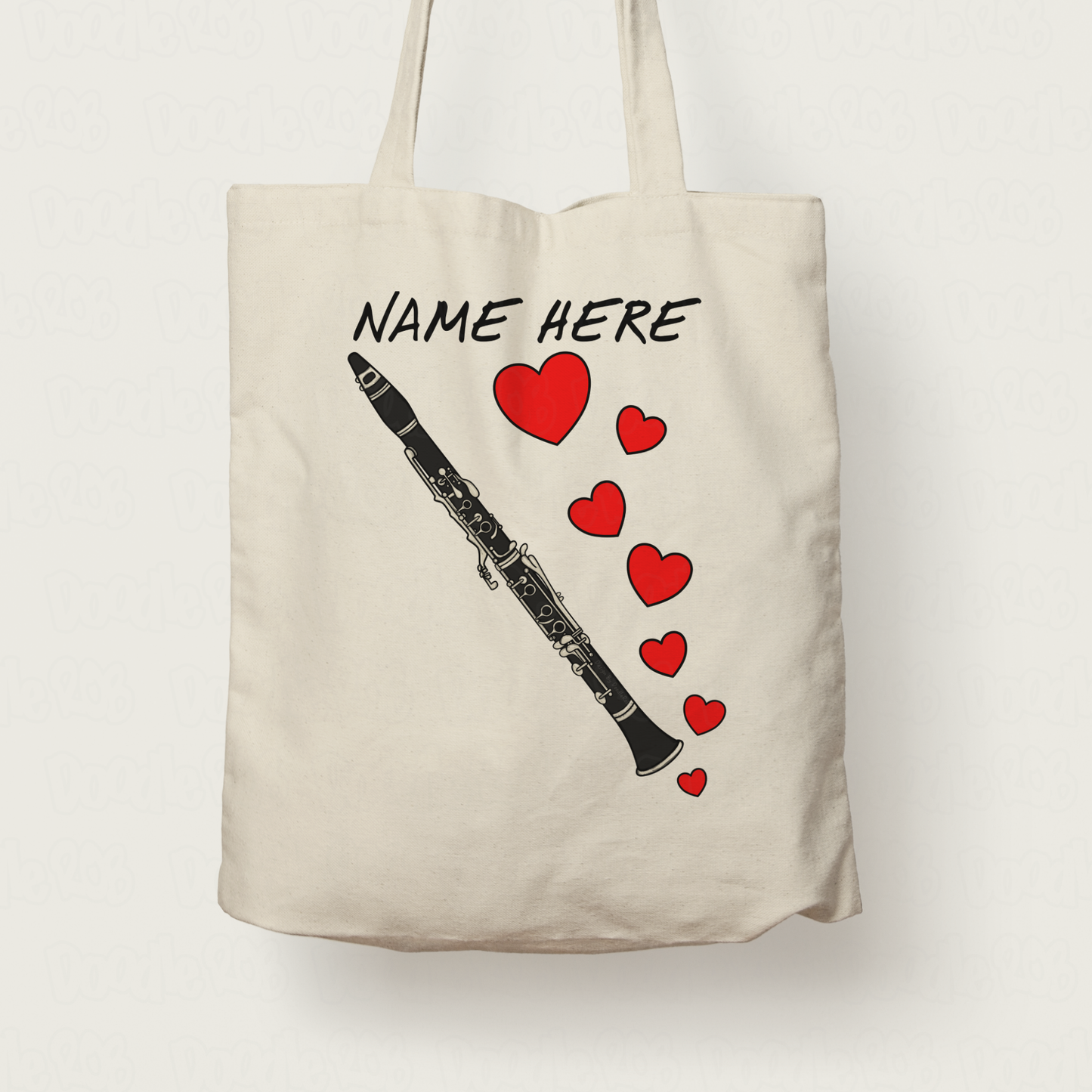 Clarinet Personalised Tote Bag (Hearts) - Clarinetist Valentines Gift - Clarinet Gift For Her