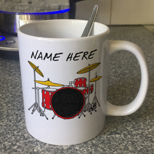 Drummer Personalised Mug (Red) - Custom Drummer Mug - Gift For Drum Teacher