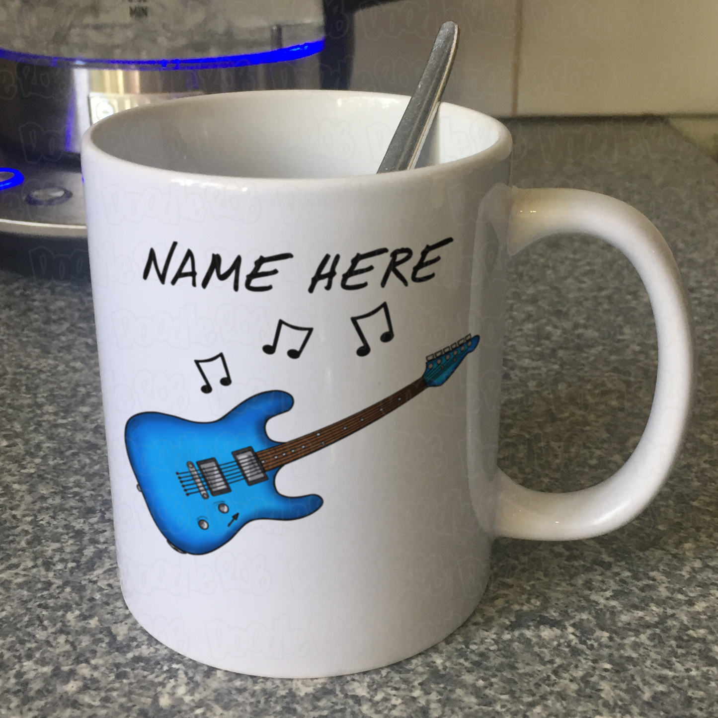 Personalised Guitar Mug (Blue) - Gift For Electric Guitarist - Custom Electric Guitar Mug