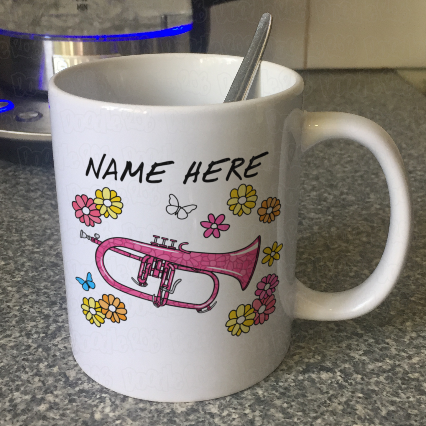 Floral Flugelhorn Mug - Custom Horn Player Mug - Personalised Brass Musician Gift