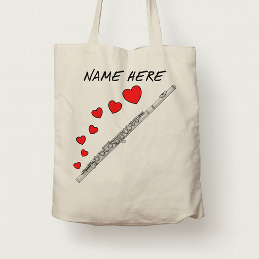 Flute Personalised Tote Bag - Flautist Valentines Gift - Custom Flute Player Gift