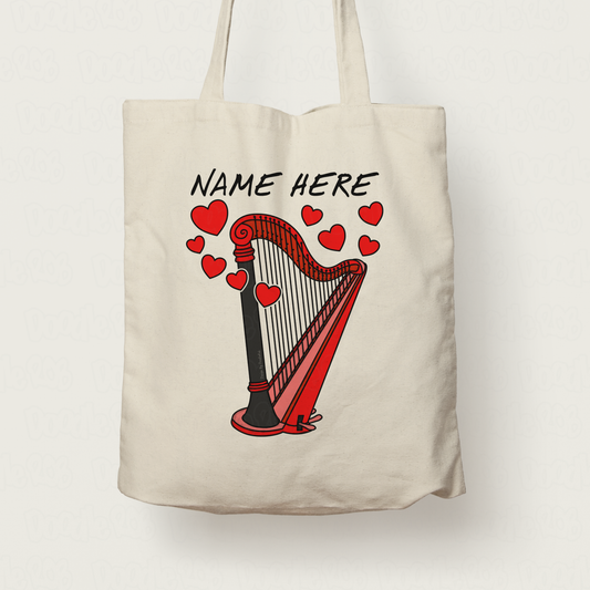 Harp Personalised Tote Bag - Custom Gift For Harpist - Wedding Harpist Gift - String Musician