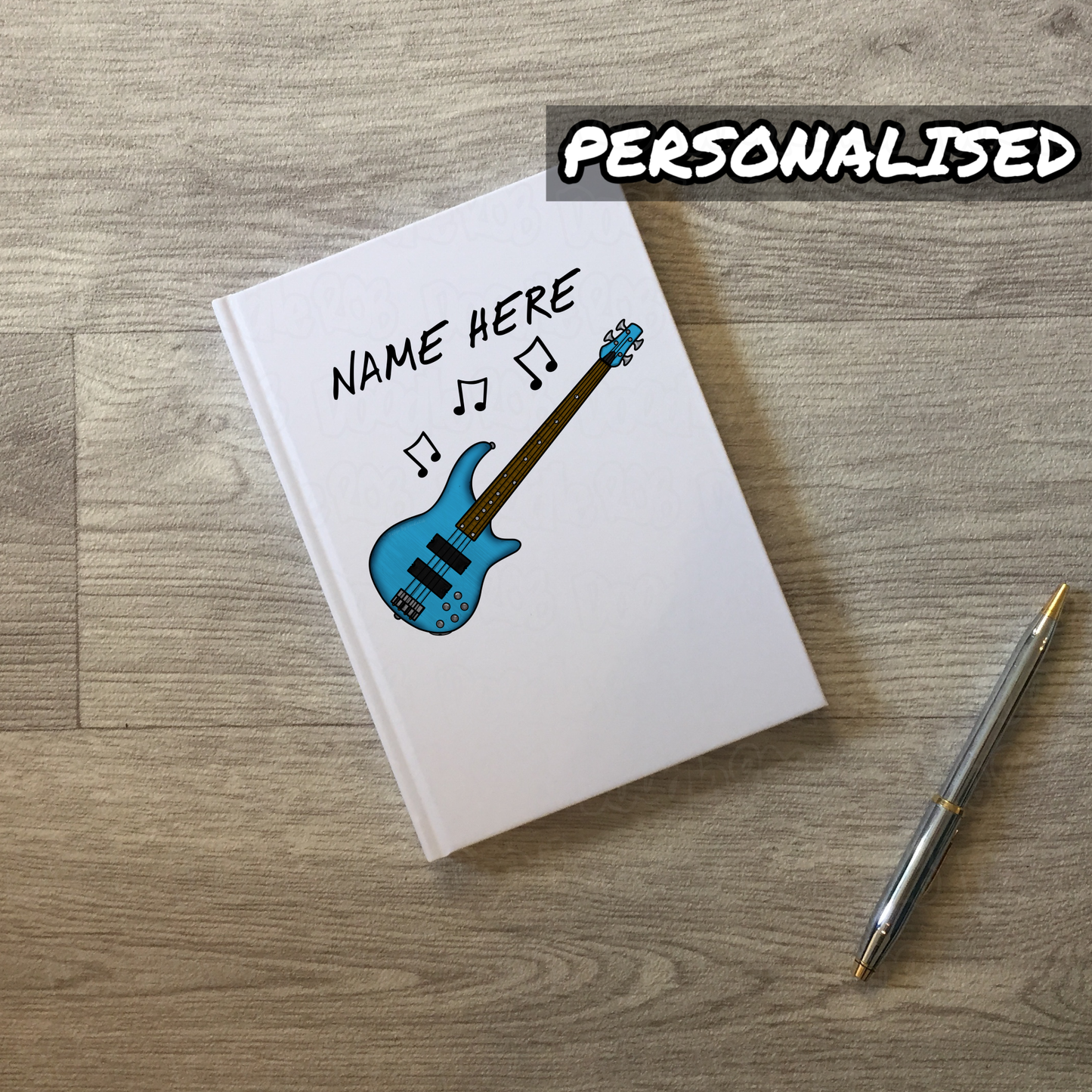 Bass Guitar Personalised Journal (Blue) - Custom Bassist Notebook - Bass Guitarist Gift