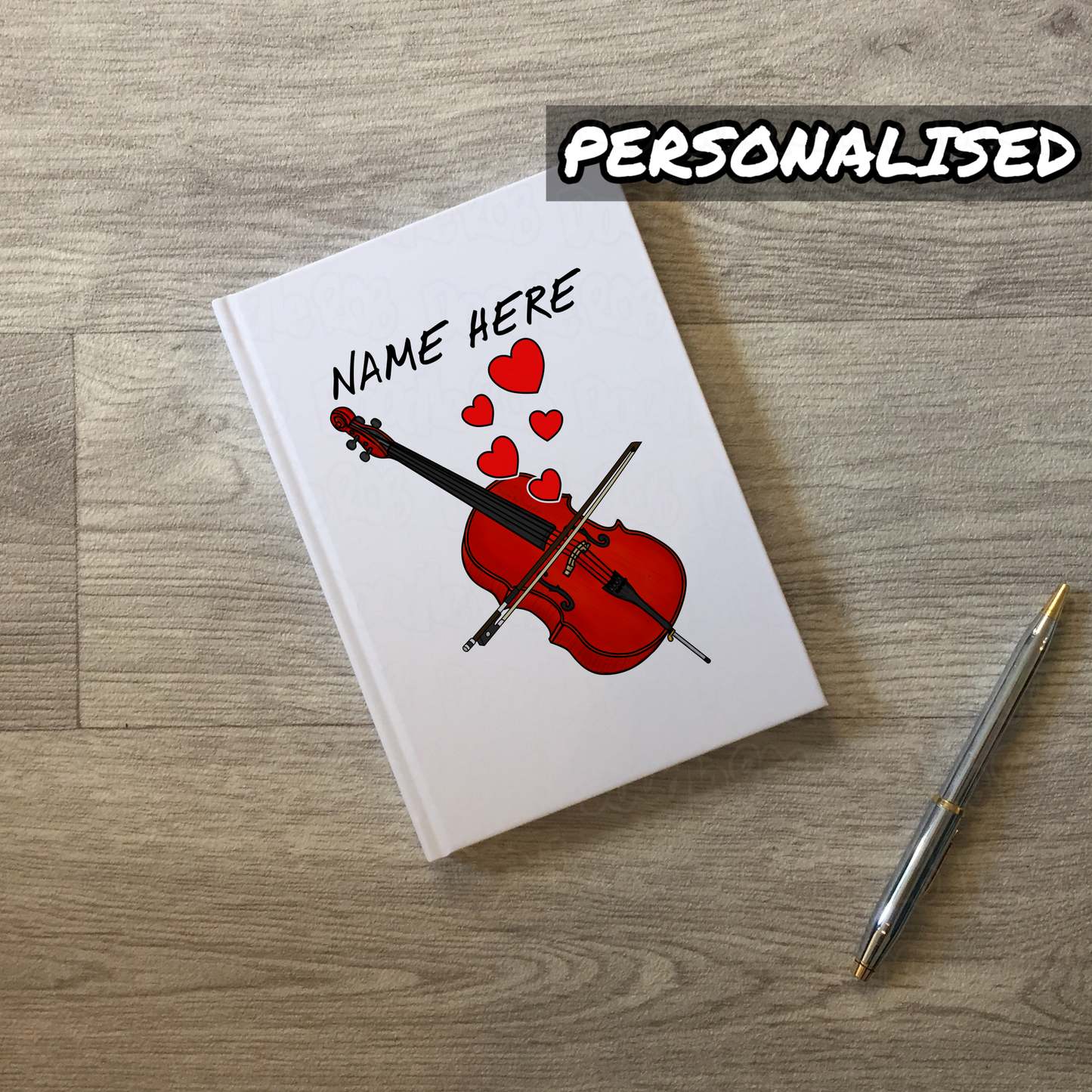 Cello Personalised Journal (Hearts) - Gift For Cellist - Cello Valentines Gift - Wedding Musician Notebook