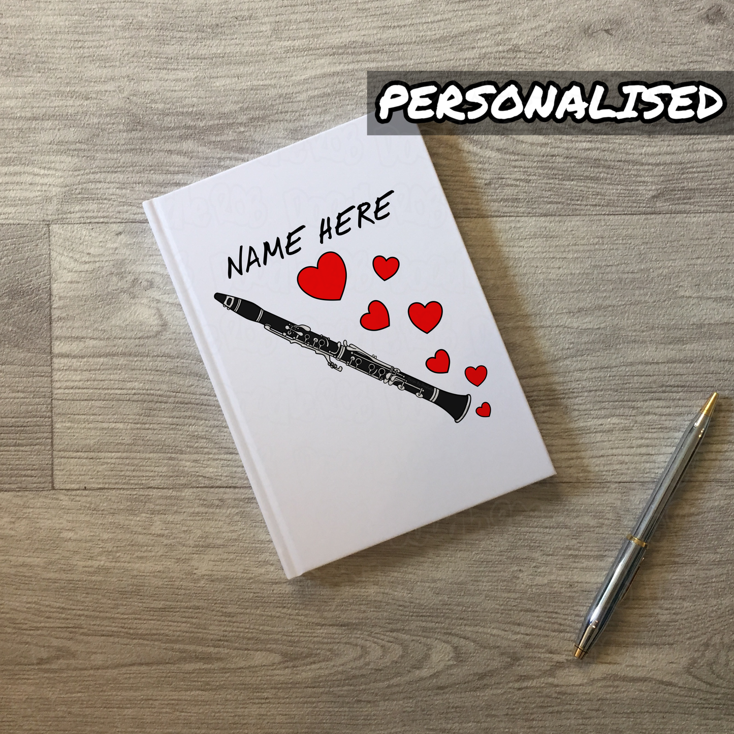 Clarinet Personalised Journal (Hearts) - Custom Gift For Clarinetist - Musician Anniversary Gift