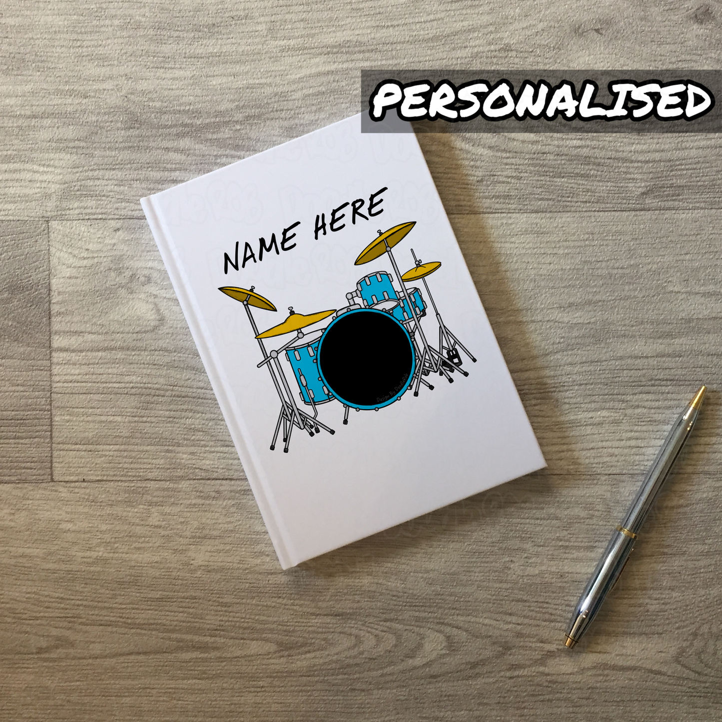 Drummer Custom Journal (Blue) - Personalised Drummer Notebook - Gift For Drum Teacher