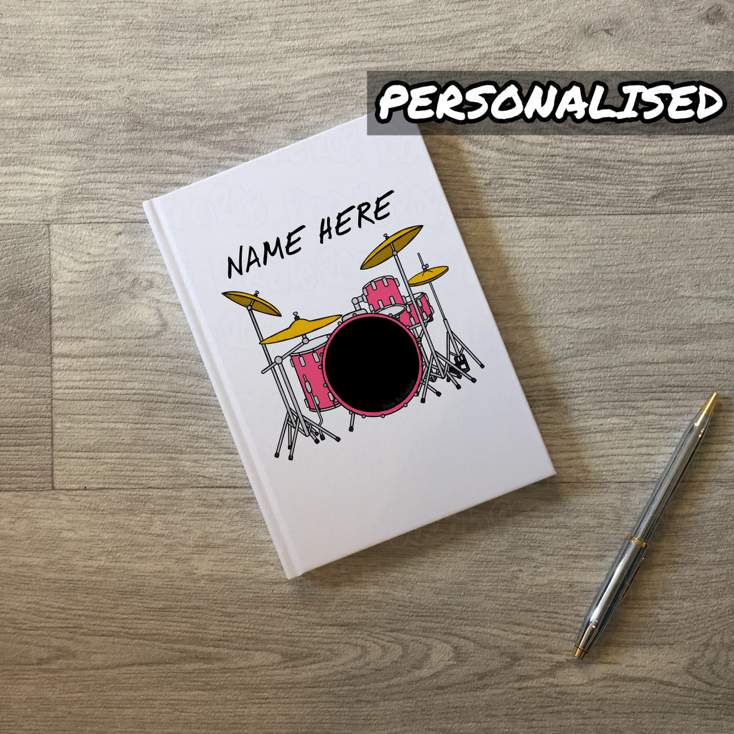 Drummer Personalised Journal (Pink) - Custom Gift For Drummer - Drumming Gift For Girl