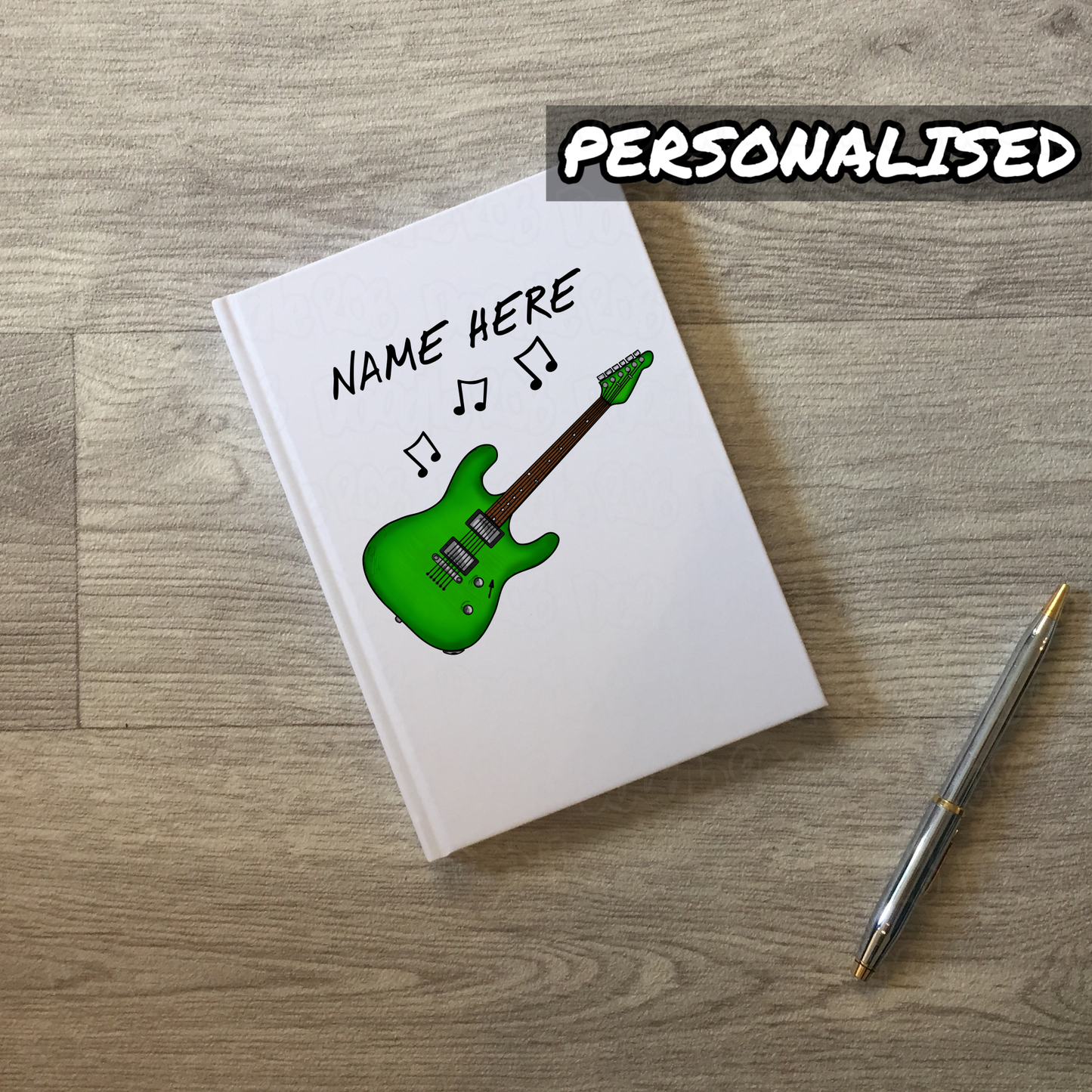 Electric Guitar Personalised Journal (Green) - Custom Guitar Notebook - Guitar Teacher Gift