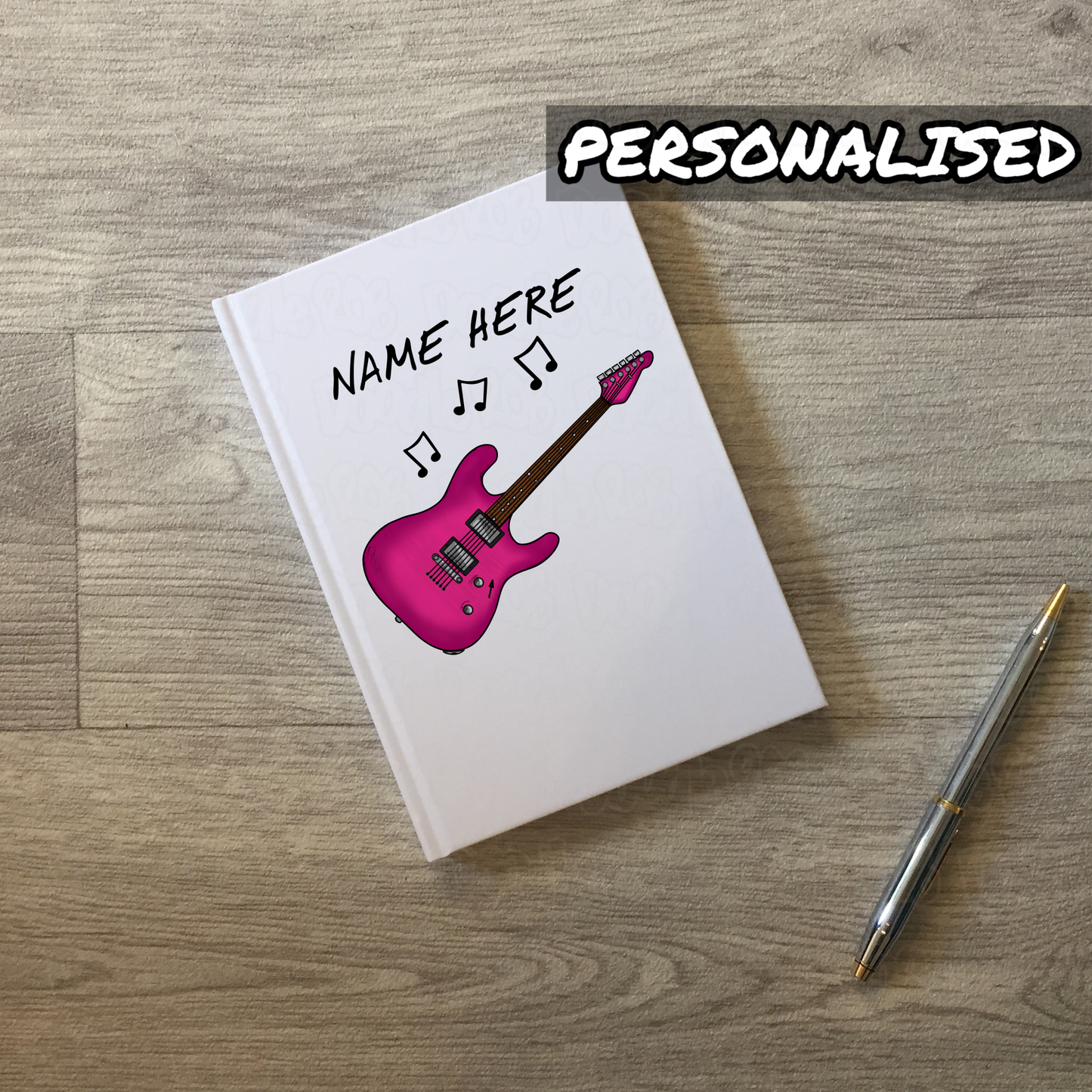 Guitar Personalised Journal (Pink) - Electric Guitarist Notebook - Guitar Gift For Girl