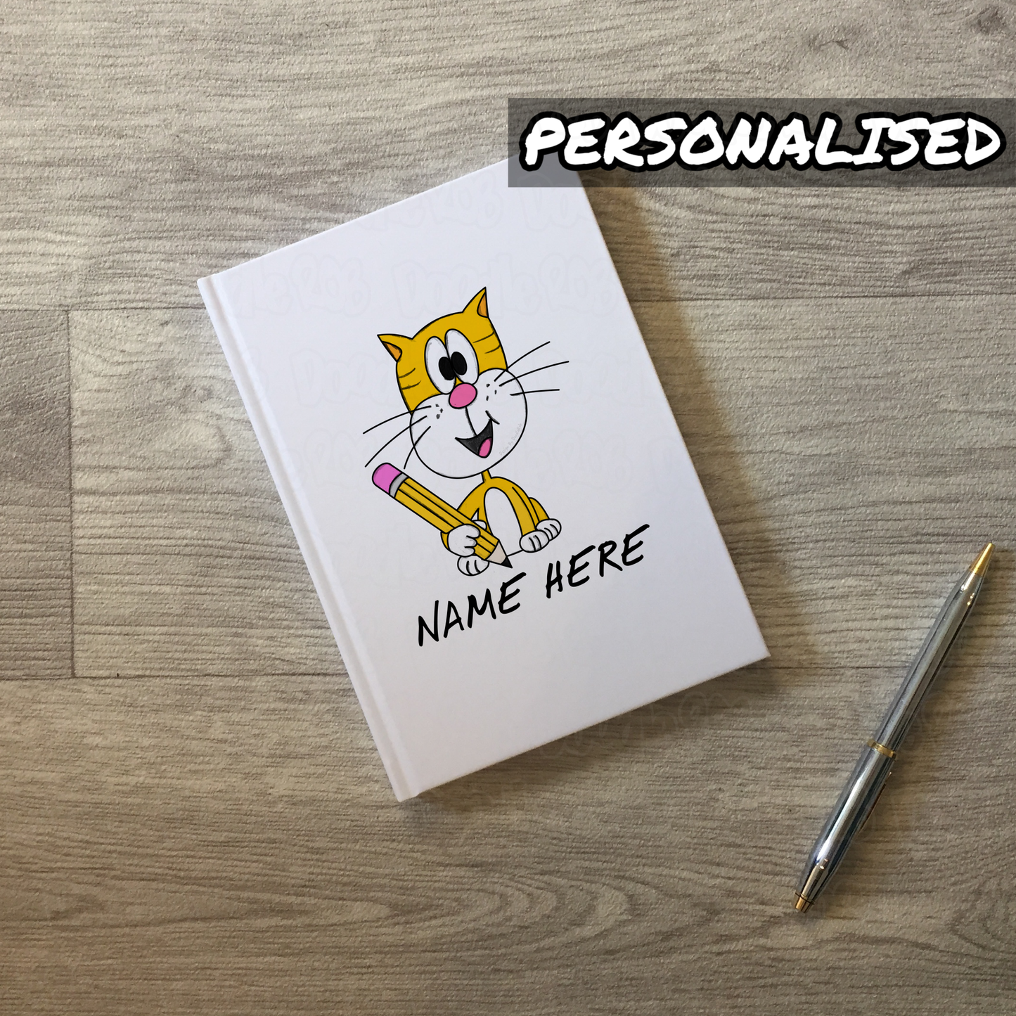 School Cat Personalised Journal - Cat Teacher Notebook - Custom Back To School Gift