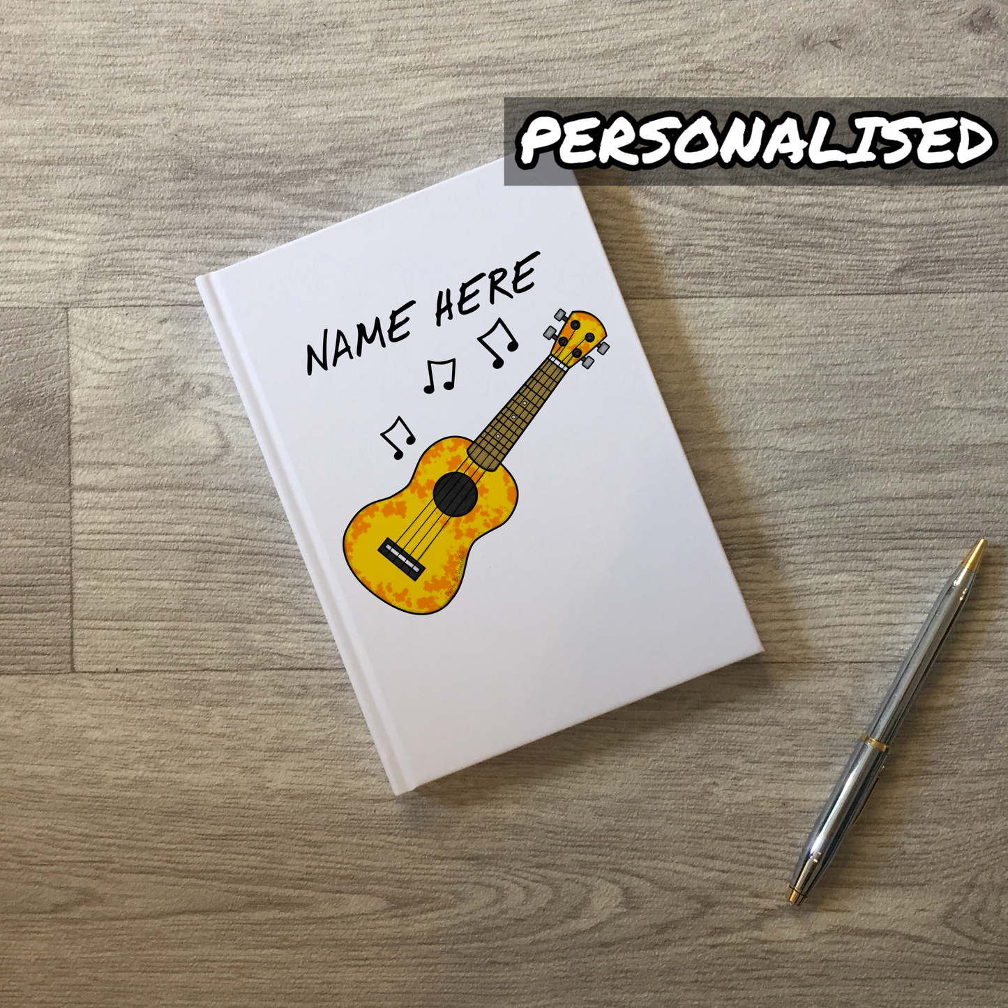 Ukulele Personalised Journal (Yellow) - Ukulelist Notebook - Custom Gift For Uke Player