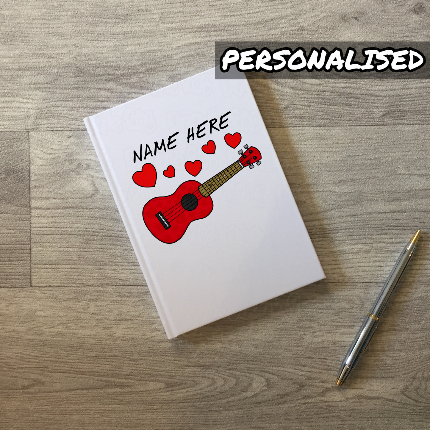 Ukulele Personalised Journal (Hearts) - Ukulelist Notebook - Musician Anniversary Gift