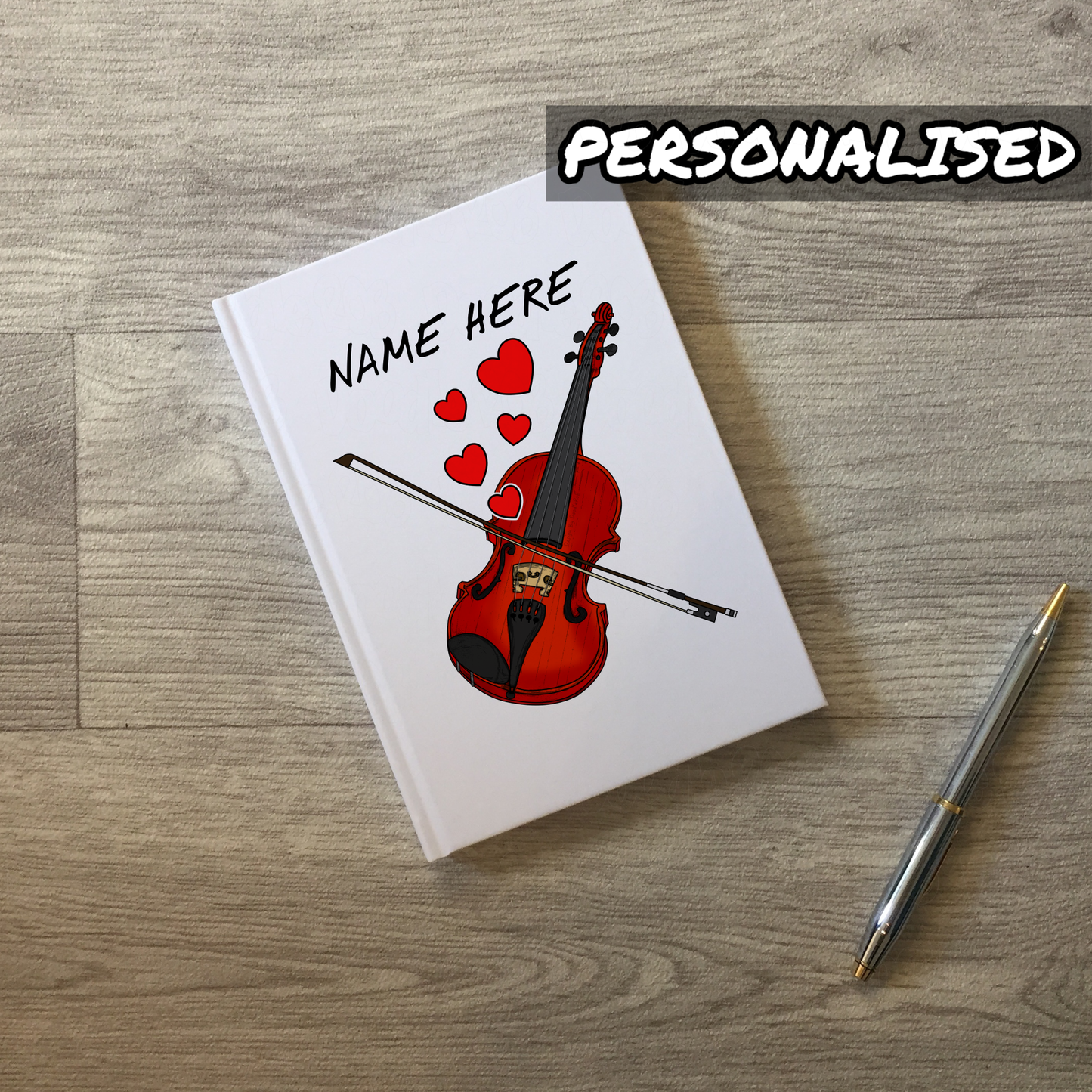 Violin Personalised Journal (Hearts) - Custom Gift For Violinist - Wedding Musician Gift