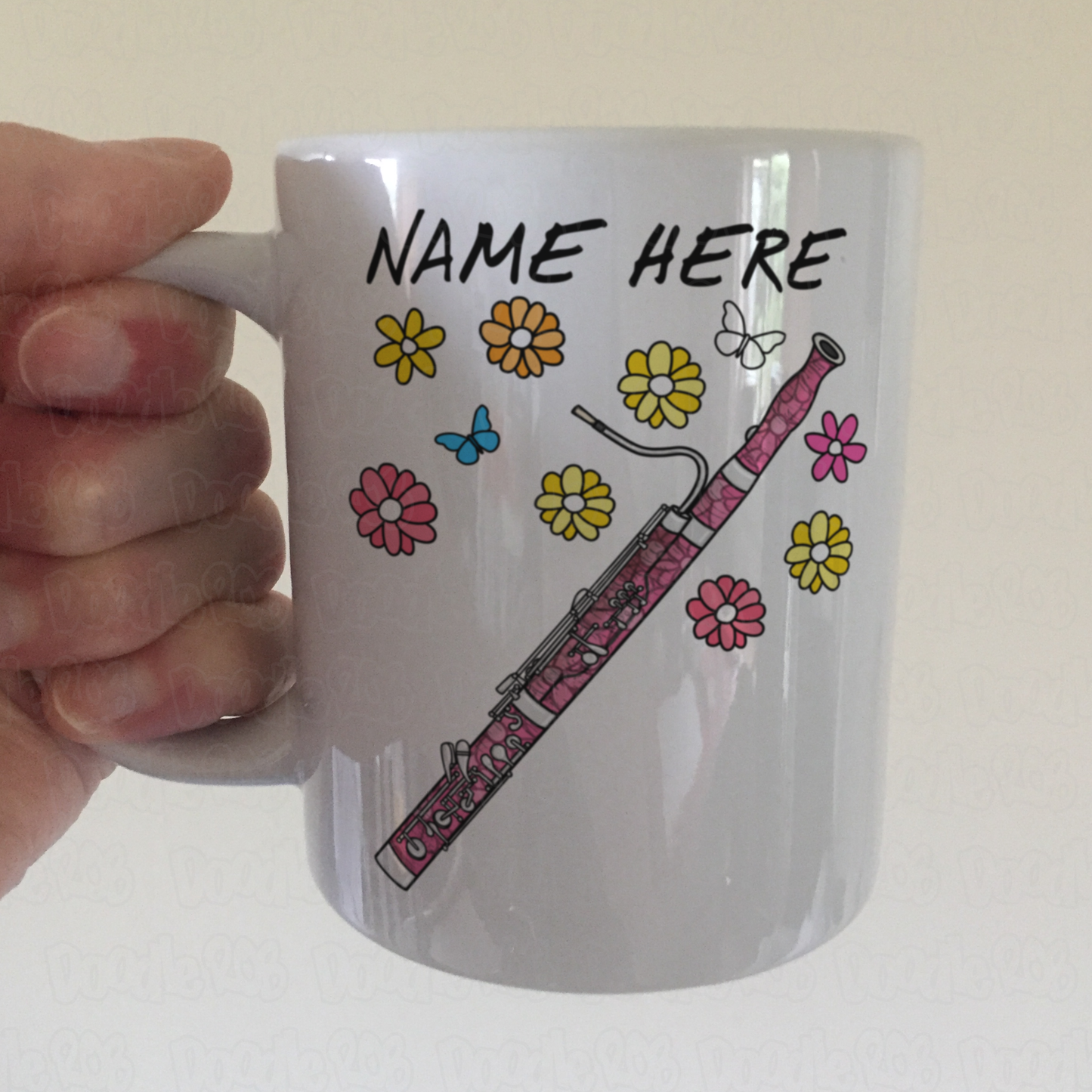 Floral Bassoon Personalised Mug - Custom Bassoon Mug - Musician Gift For Her