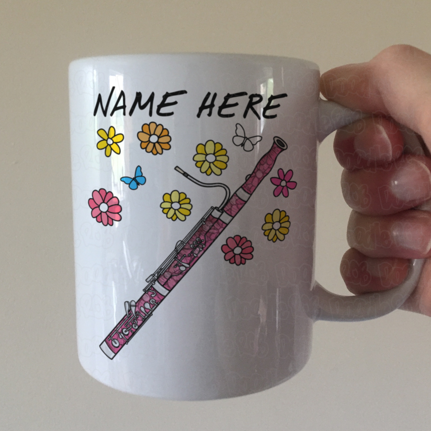 Floral Bassoon Personalised Mug - Custom Bassoon Mug - Musician Gift For Her