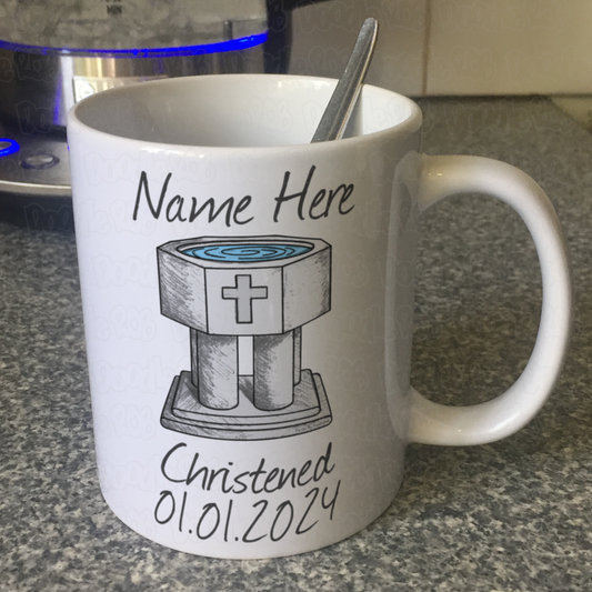 Personalised Christening Mug - Church Font Custom Mug - Christian Baptism Gift