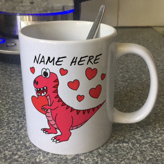 Dinosaur Valentines Personalised Mug - Custom Dinosaur Anniversary Gift - T-Rex Valentines Gift For Boy