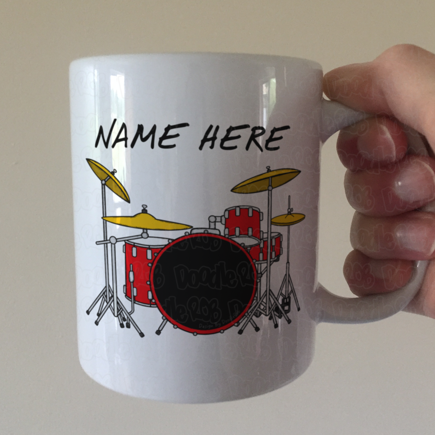 Drummer Personalised Mug (Red) - Custom Drummer Mug - Gift For Drum Teacher