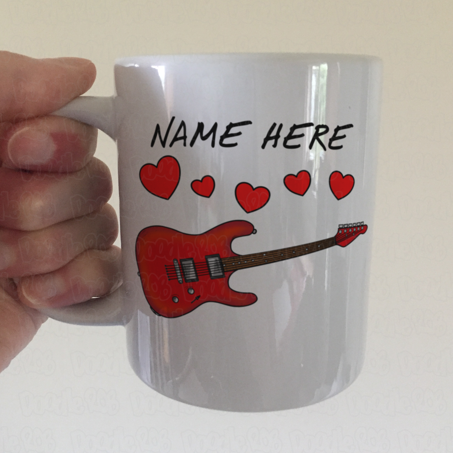 Personalised Guitar Mug (Hearts) - Guitarist Anniversary Gift - Wedding Musician Custom Mug