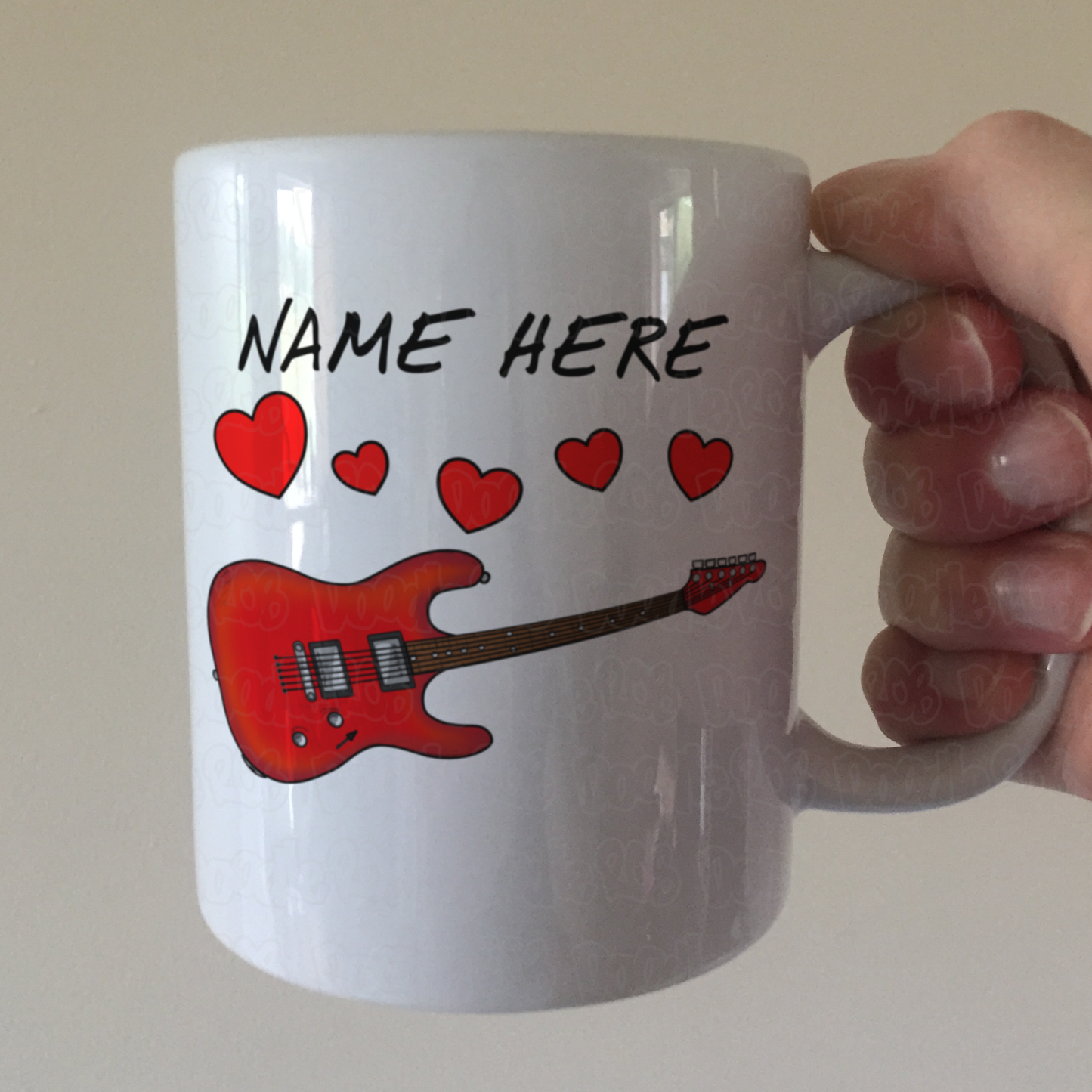 Personalised Guitar Mug (Hearts) - Guitarist Anniversary Gift - Wedding Musician Custom Mug