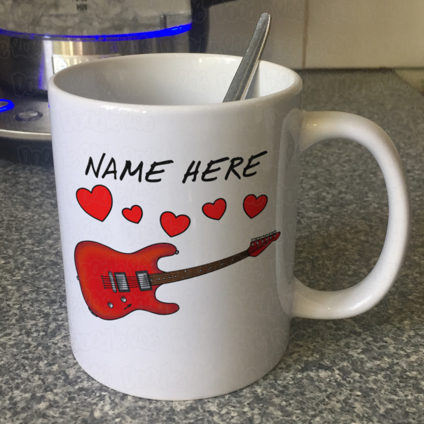 Personalised Guitar Mug (Hearts) - Guitarist Anniversary Gift - Wedding Musician Custom Mug