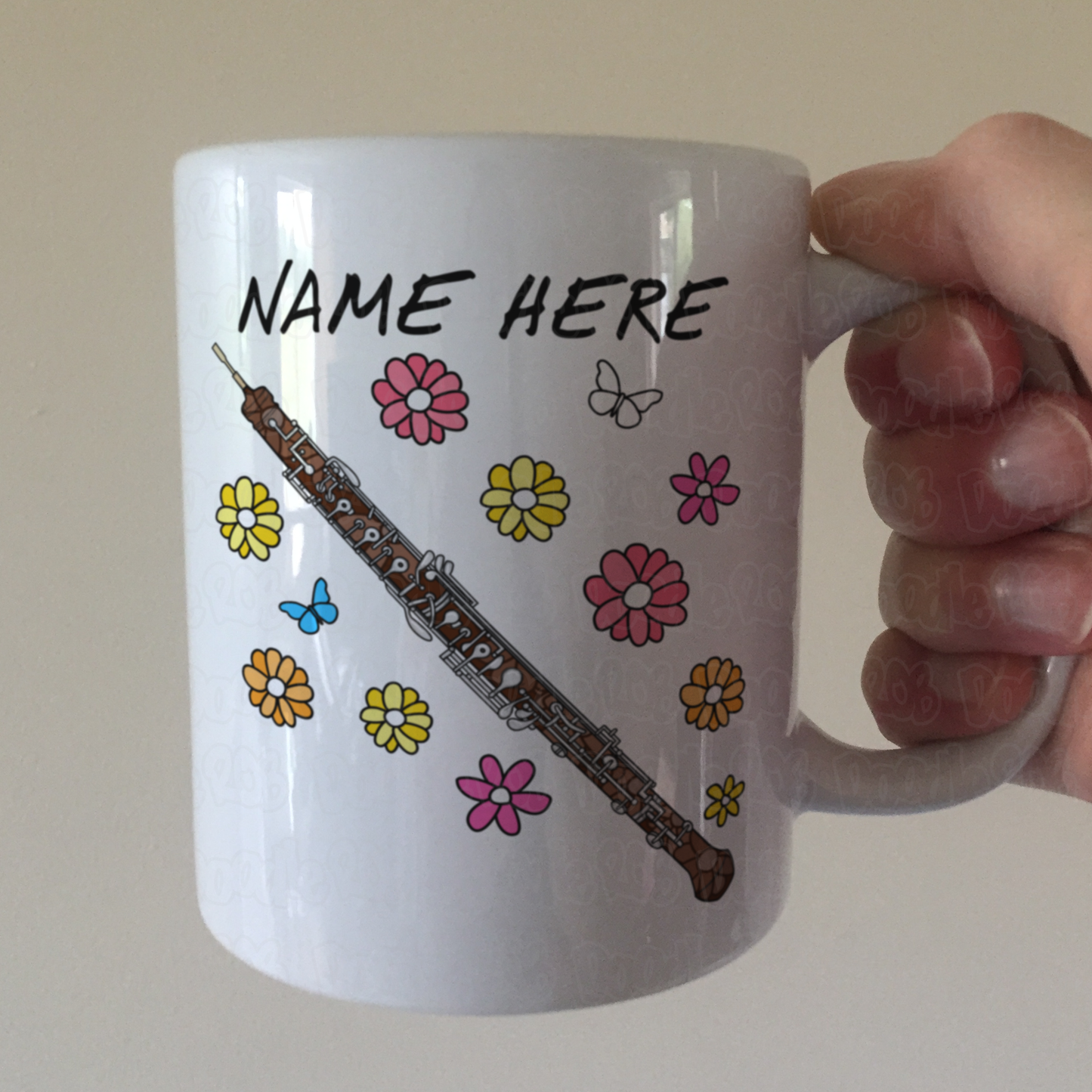 Floral Oboe Personalised Mug - Oboist Custom Mug - Woodwind Musician Gift For Her