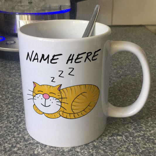 Sleeping Cat Personalised Mug (Ginger) - Custom Cat Lover Mug - Funny Gift For Cat Mum