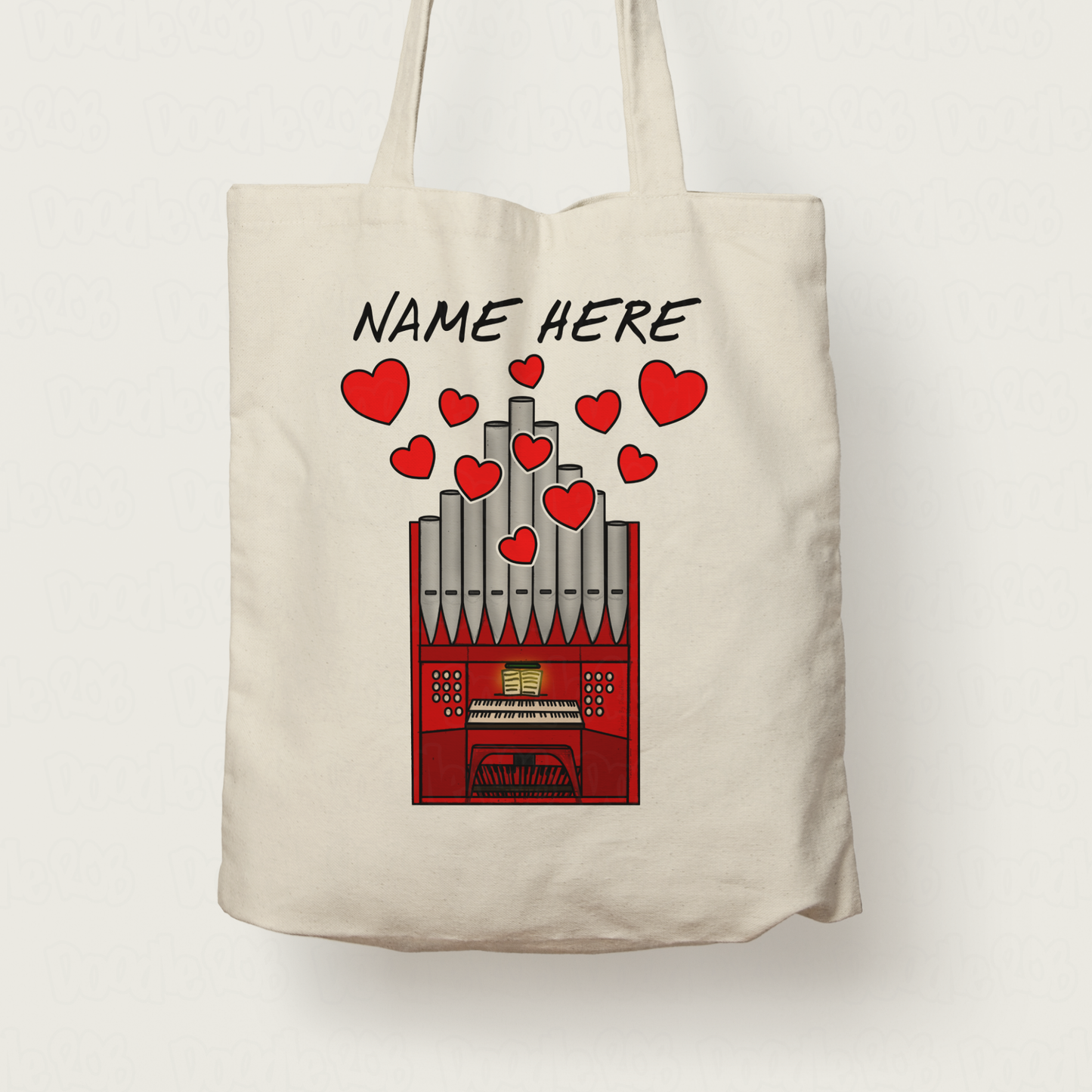 Organ Personalised Tote Bag (Hearts) - Organist Valentines Gift - Wedding Organist Custom Gift