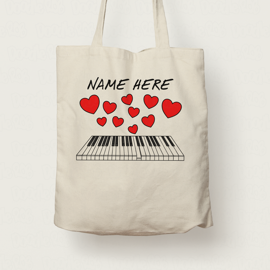 Piano Personalised Tote Bag (Hearts) - Wedding Pianist Gift - Custom Piano Gift For Her