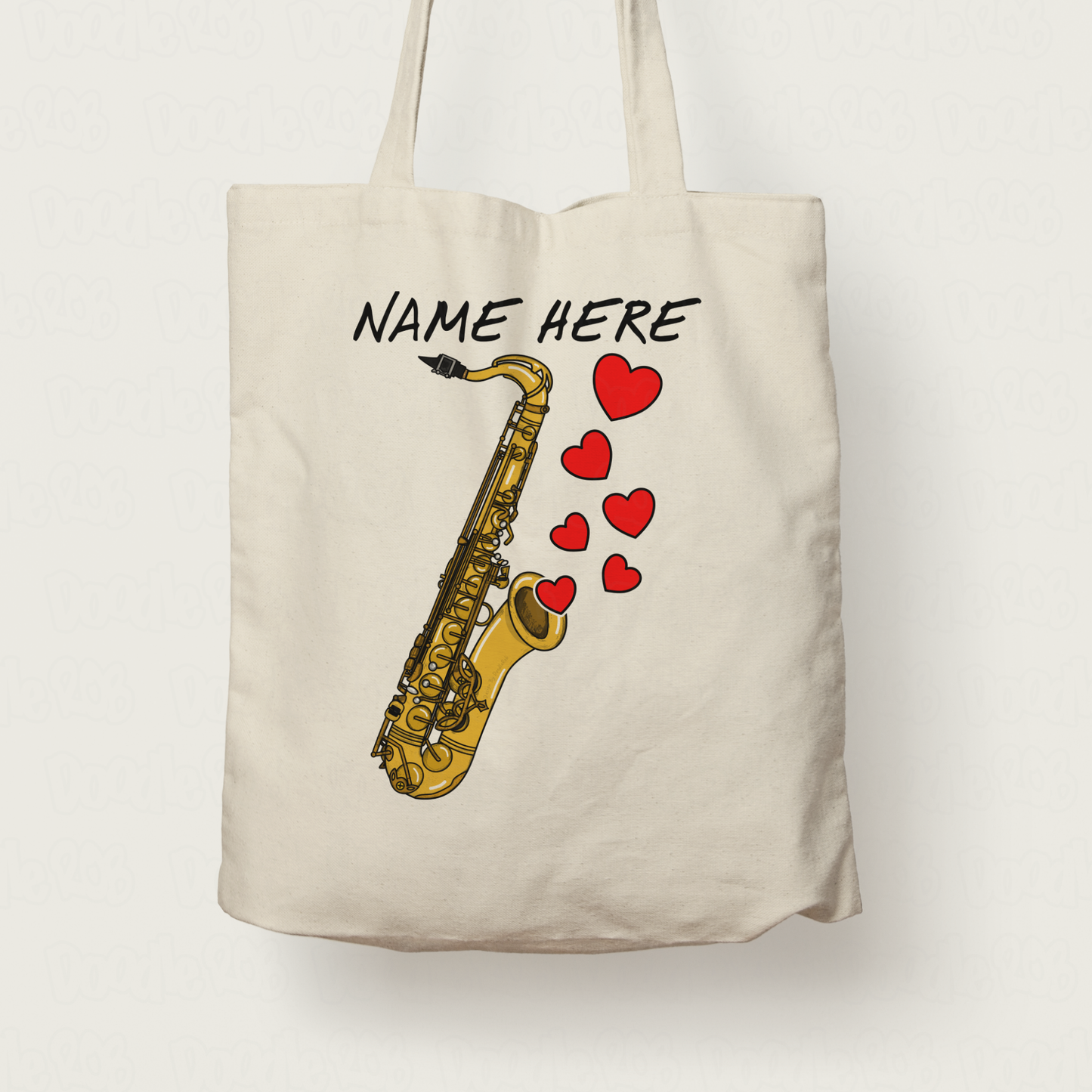 Saxophone Personalised Tote Bag (Hearts) - Saxophonist Custom Gift - Sax Player Anniversary Gift - Musician Tote Bag