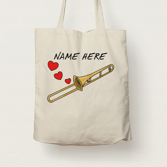 Trombone Personalised Tote Bag - Trombonist Valentines Gift - Brass Musician Custom Gift