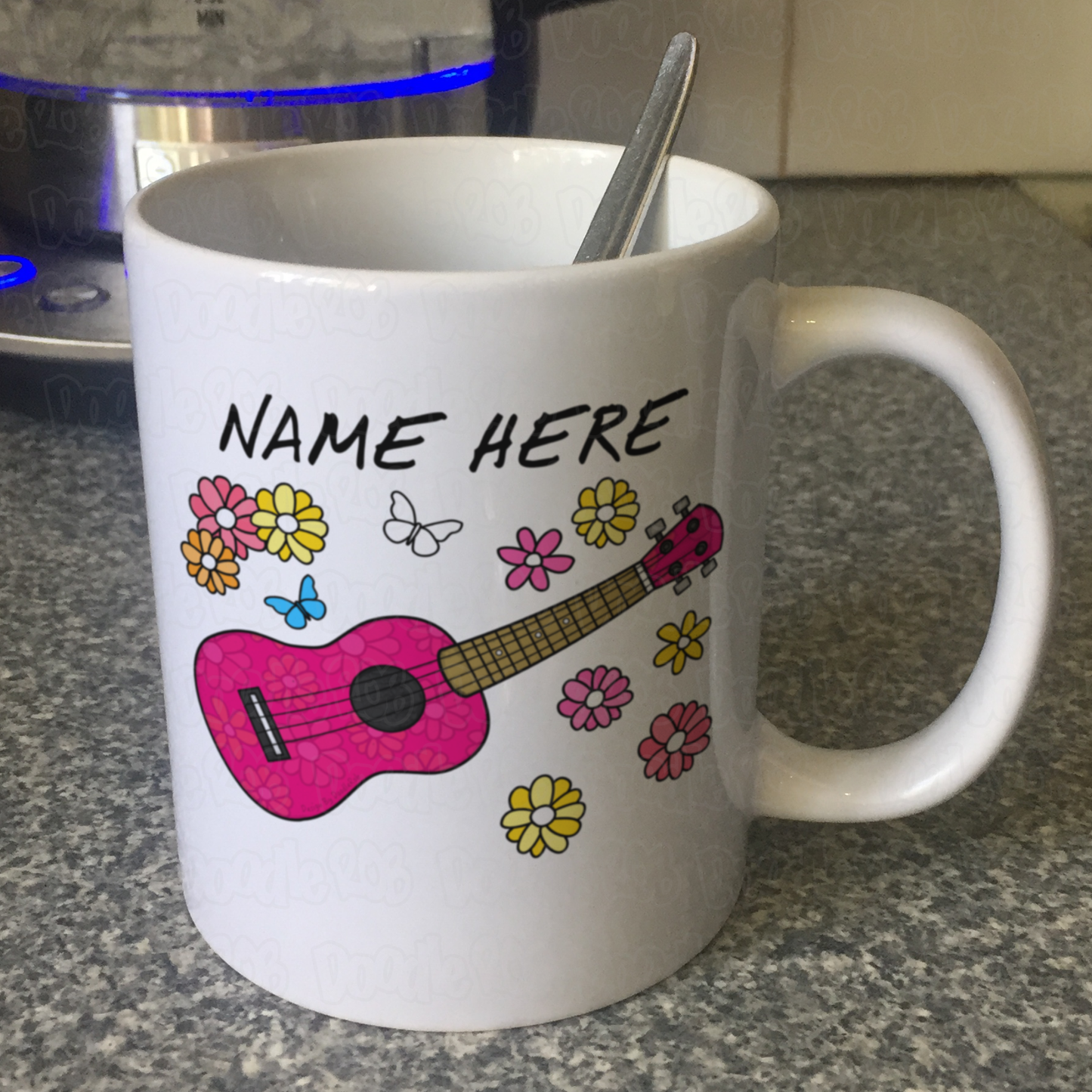 Floral Ukulele Personalised Mug - Uke Player Custom Mug - Musician Gift For Her